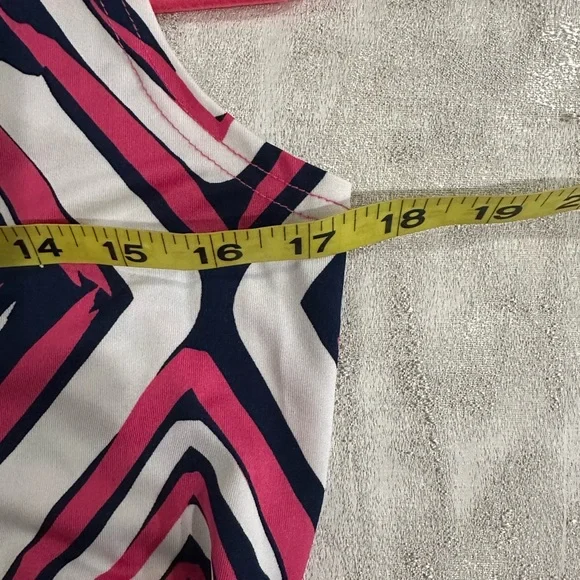 NWT Tracy Negoshian Navy Blue /Pink/ White Geometric Pattern Sleeveless Dress - Picture 6 of 7